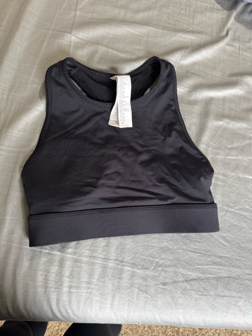 Fabletics Black High-Neck Crop Sports Bra with Mesh Back